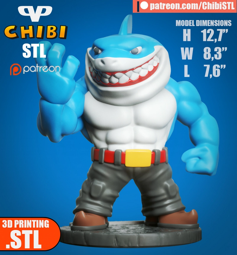 Ripster chibi Street Sharks figure with grin, raised hand, and display base