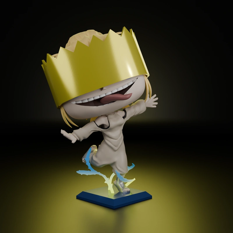 Stylized Haumea Fire Force figure with a yellow crown and flame-like base