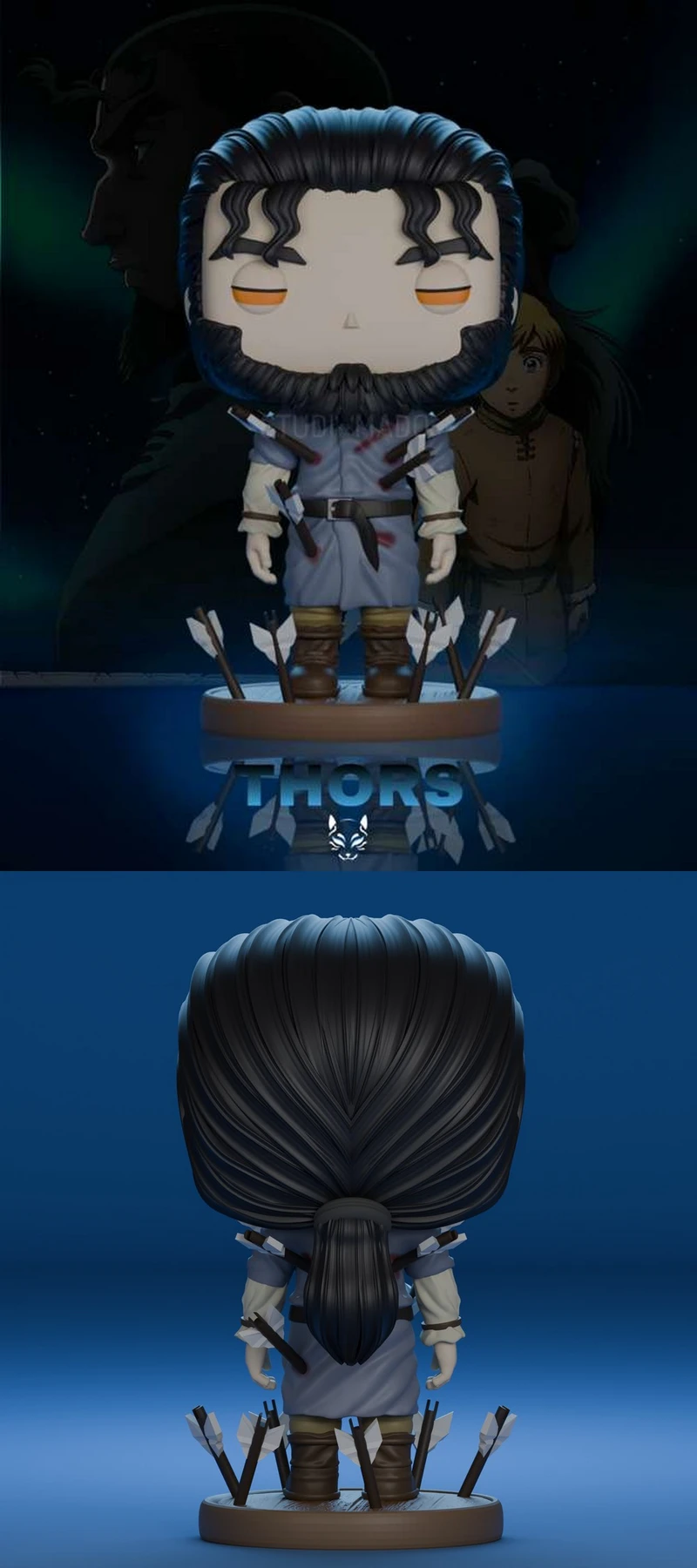 Mado chibi archer figure with braided beard, arrows, and display base