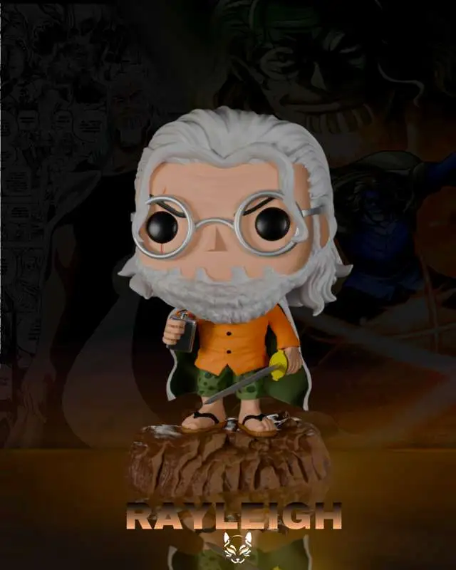 Stylized Silvers Rayleigh One Piece figure with glasses, sword, and stump base