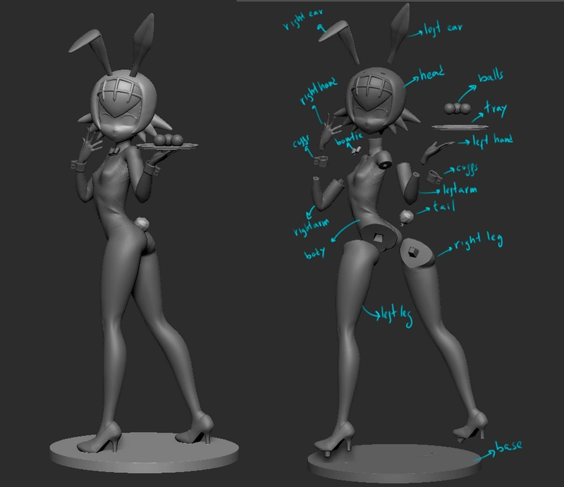 Suiren anime-style character figure with rabbit ears, tray, heels, and round display base