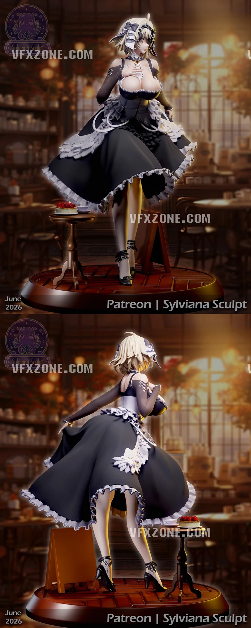 Jeanne d'Arc Fate character figure in an ornate black-and-white dress