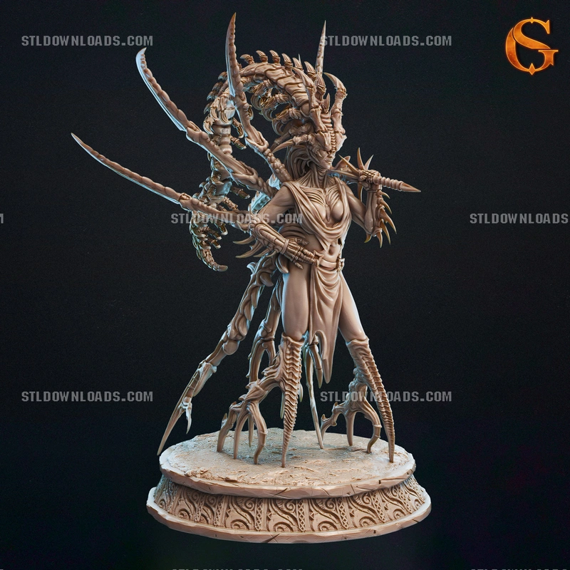 Marvel symbiote warrior statue with tendrils, spines, claws, and an ornate round display base