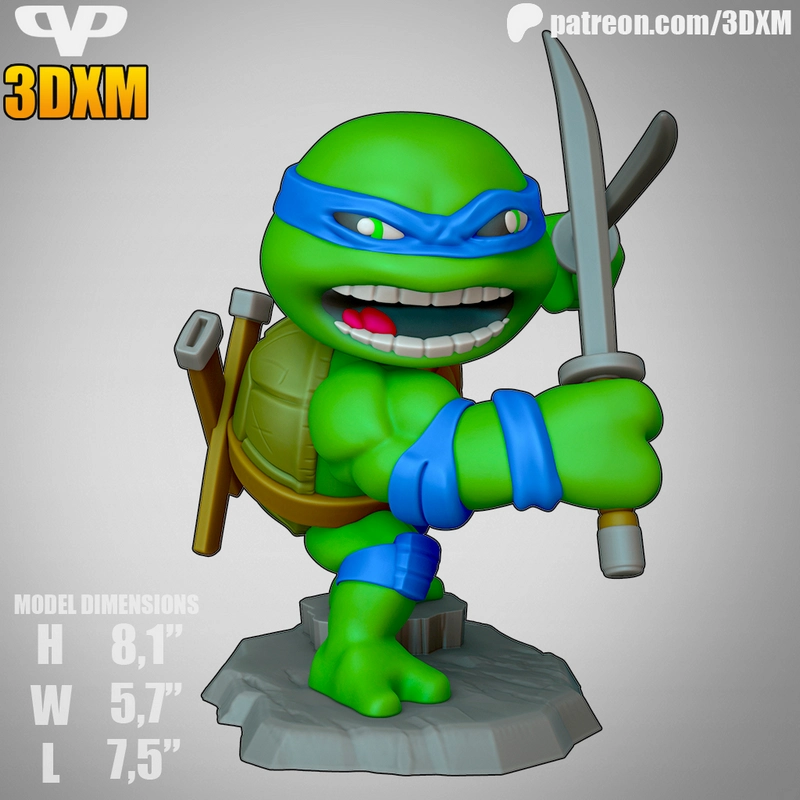 Chibi Leonardo from Teenage Mutant Ninja Turtles holding a sword