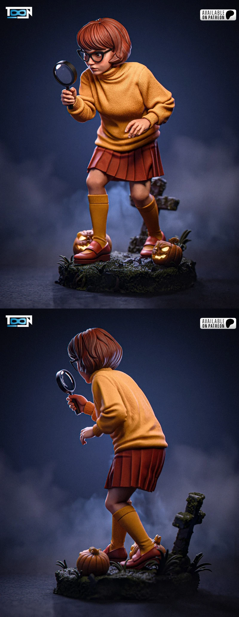 Velma Dinkley Scooby-Doo 3D figure with magnifying glass and pumpkins