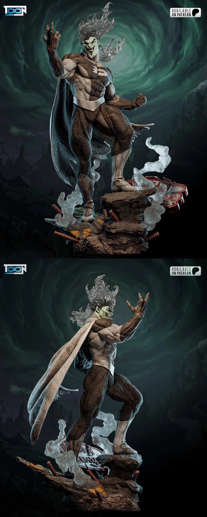 Dark Danny from Danny Phantom standing on a rocky ghostly display base