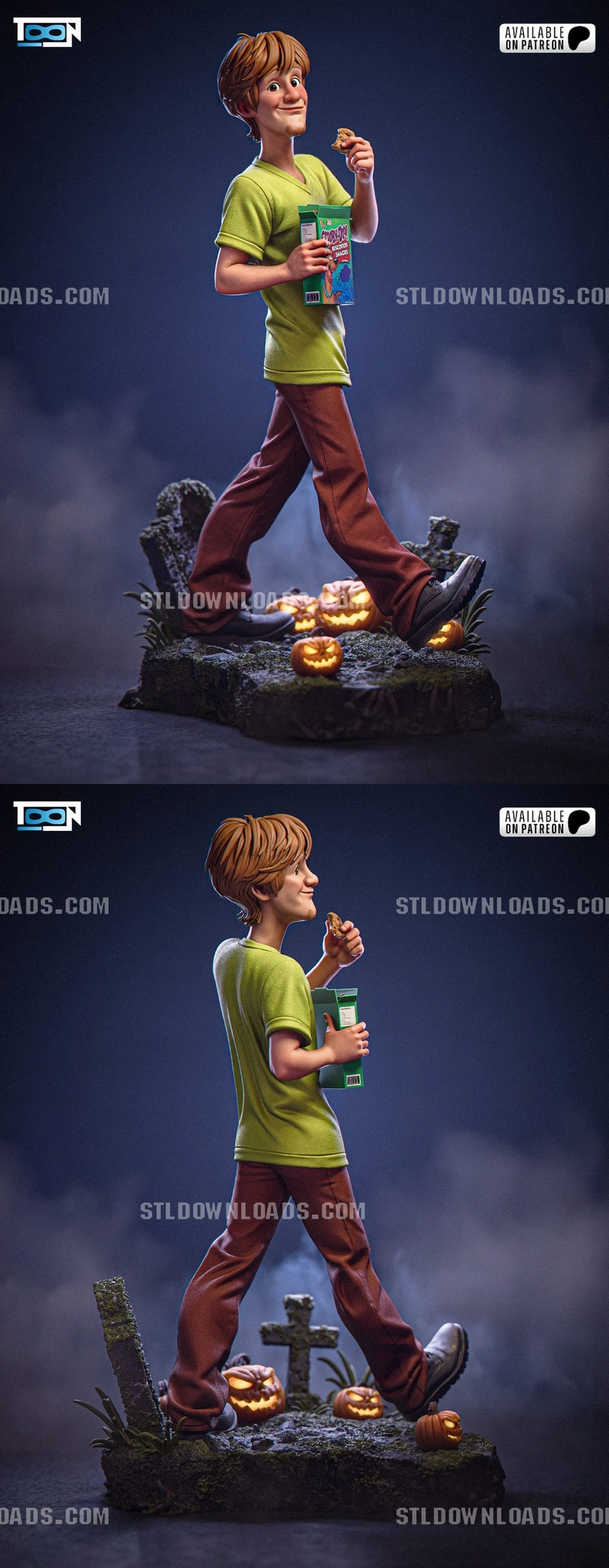 Shaggy Rogers Scooby-Doo figure holding a cereal box and cookie