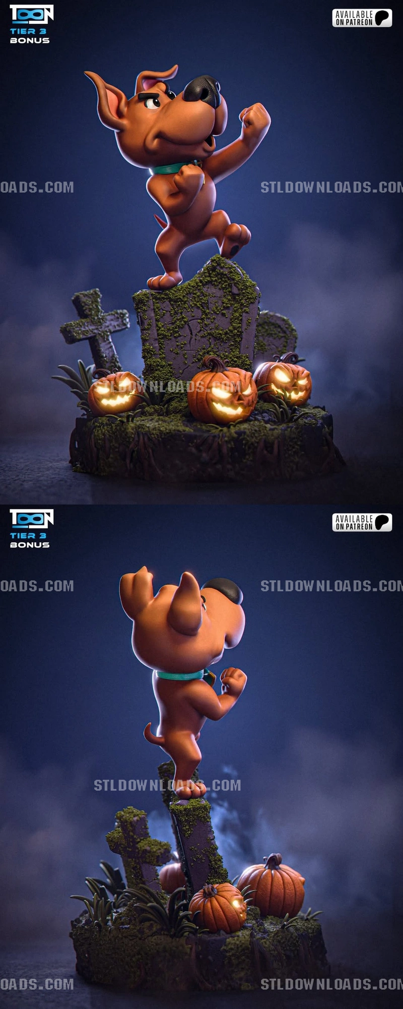 Scrappy-Doo figurine posed on a mossy Halloween graveyard base