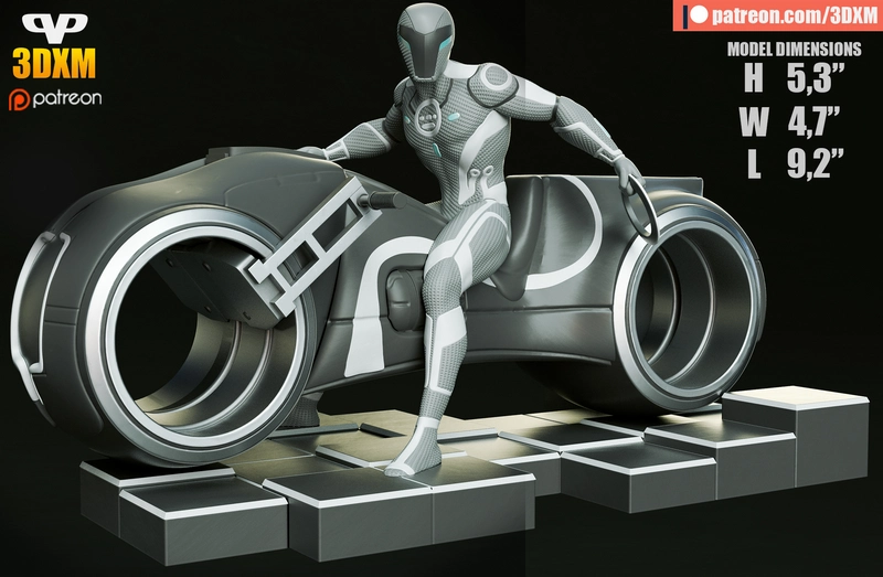 Armored TRON: Legacy rider posed on a futuristic light cycle