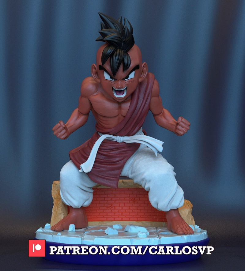 Uub from Dragon Ball posed as a martial artist on a display base