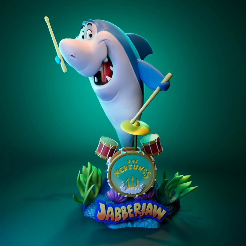 Tuubarao shark-like drummer figure with drums and ocean-themed base