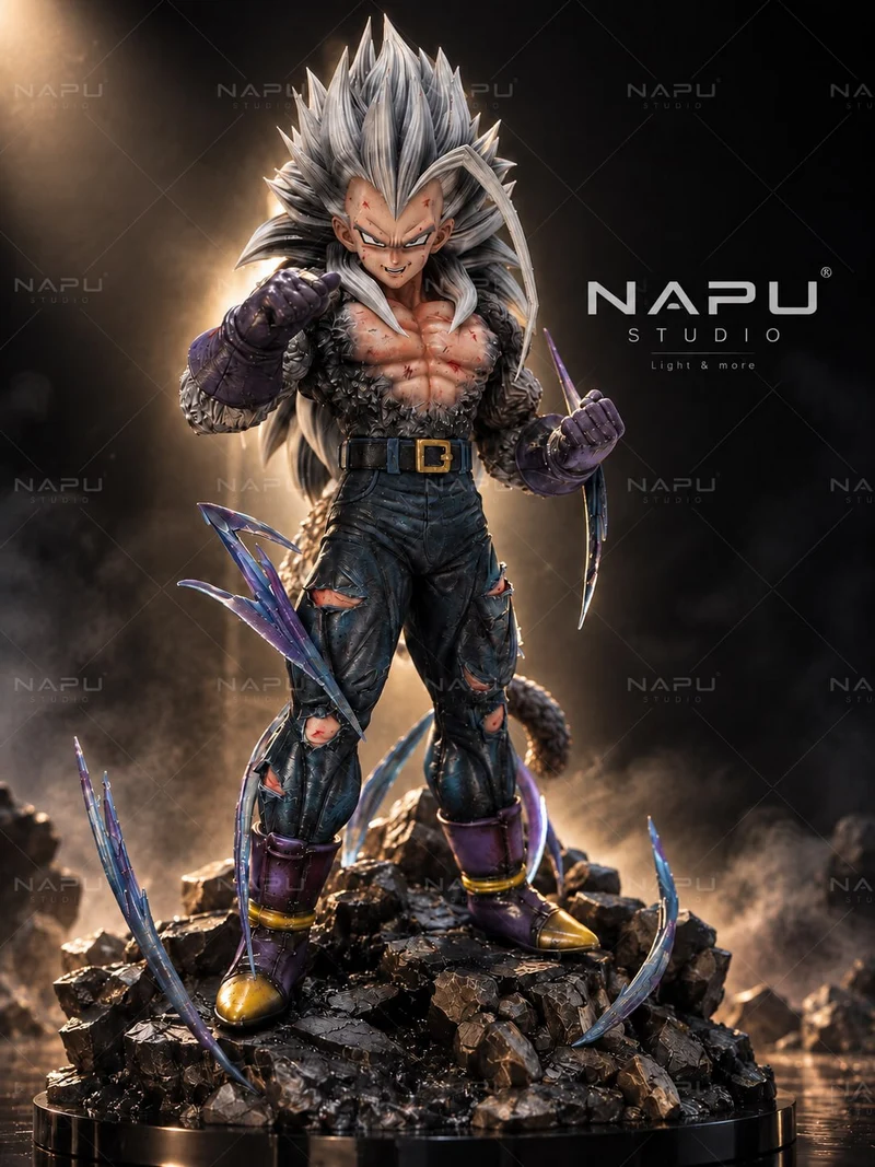 Vegeta SSJ5 Dragon Ball fan-art statue with silver hair and rocky base