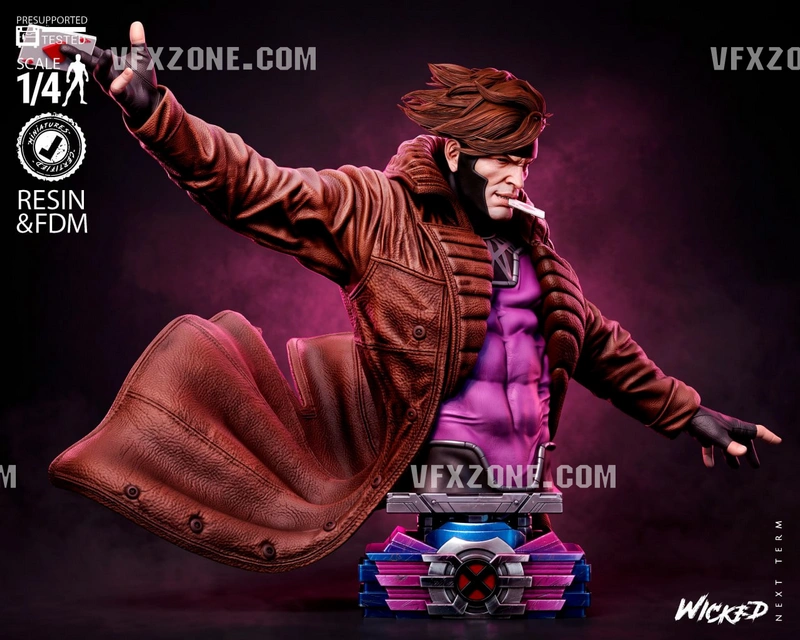 Gambit Marvel X-Men character bust with flowing coat and X-Men base