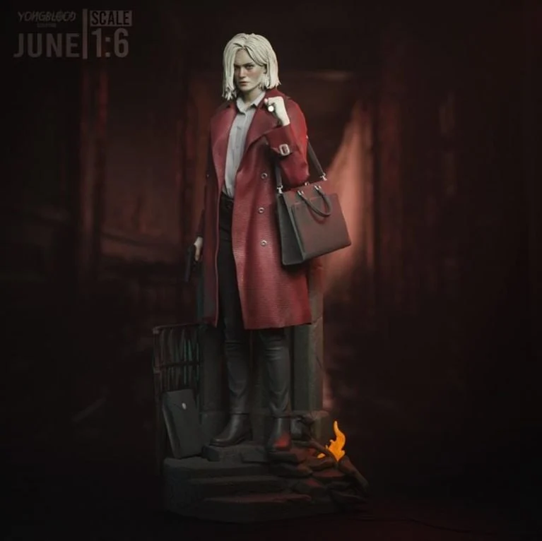 Alyssa Ashcroft Resident Evil figure in a red coat with handbag