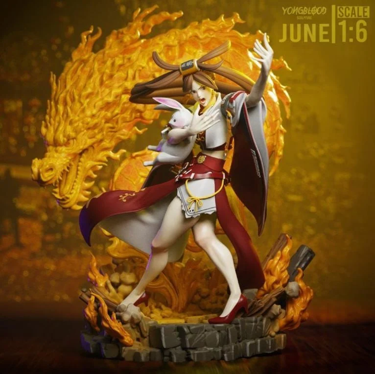 Jam Kuradoberi Guilty Gear figure with a golden dragon and rabbit companion