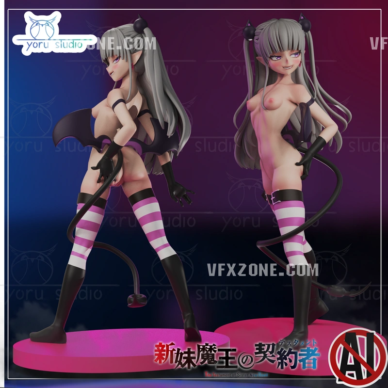 Maria original character demon figure with silver hair, wings, tail, and striped stockings