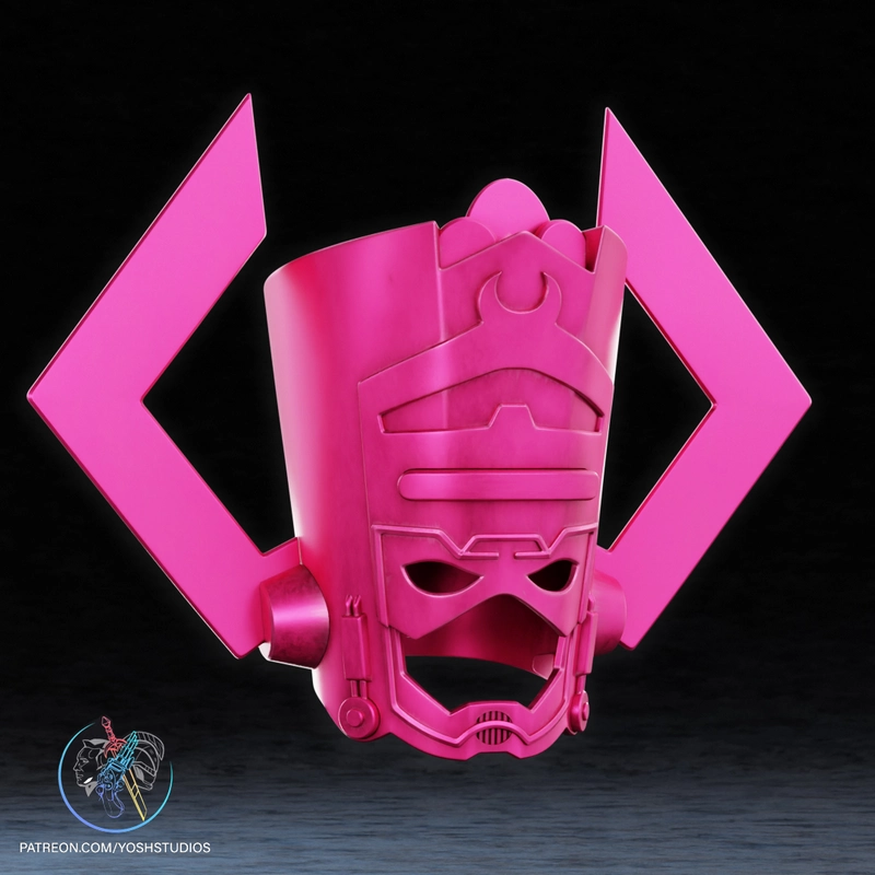 Pink Classic Galactus helmet with angular side fins and layered faceplate