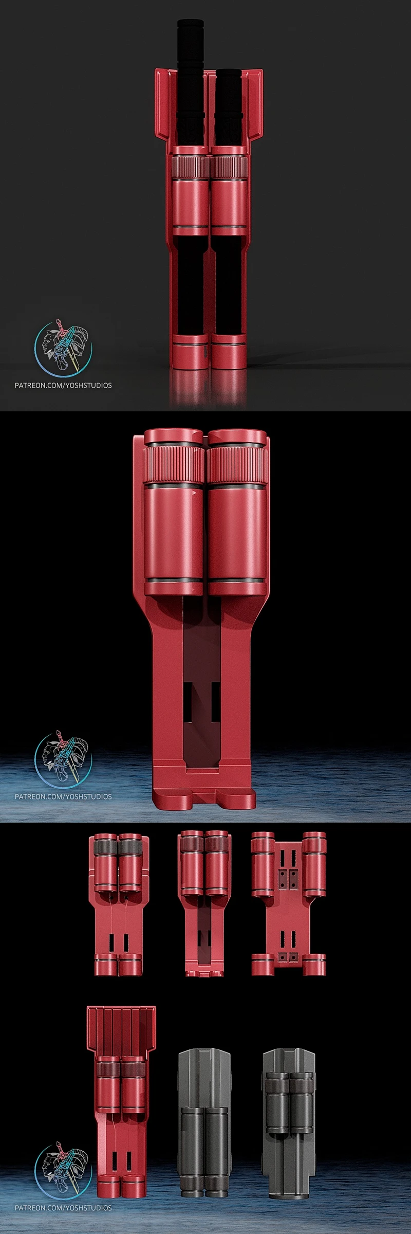 Red Daredevil Billy Club holster with twin cylindrical holders