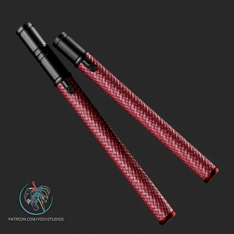 Pair of Daredevil Billy Clubs with textured red grips and black end caps
