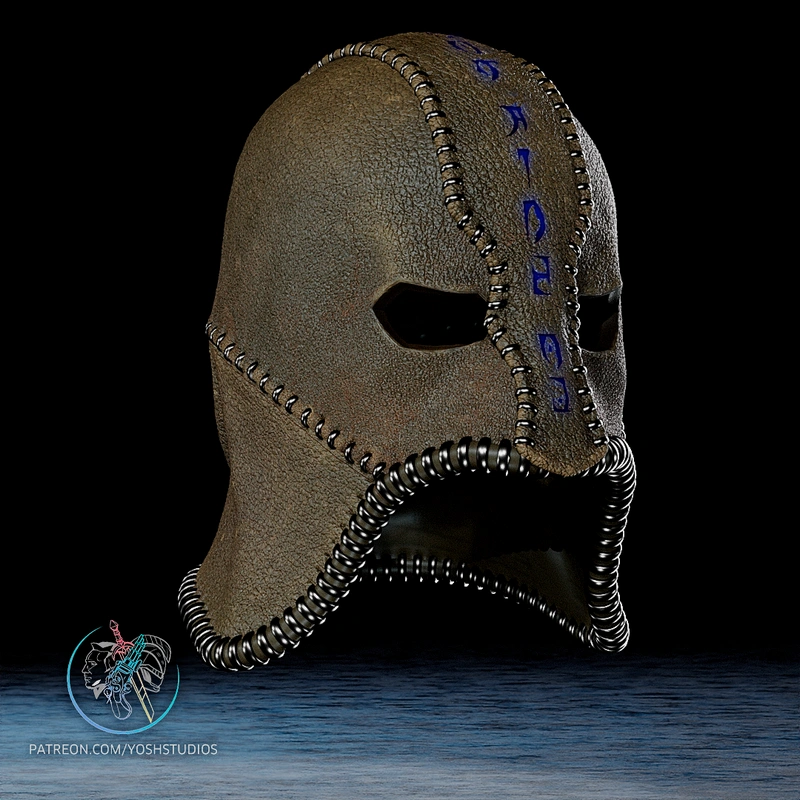 Gray Fox cybernetic ninja mask with ribbed trim and blue markings