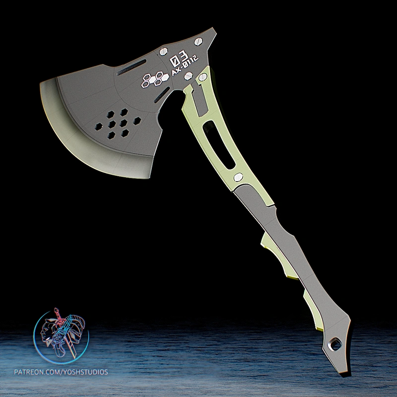 Kaiju No. 8 AX-0112 futuristic bladed weapon prop with a green grip