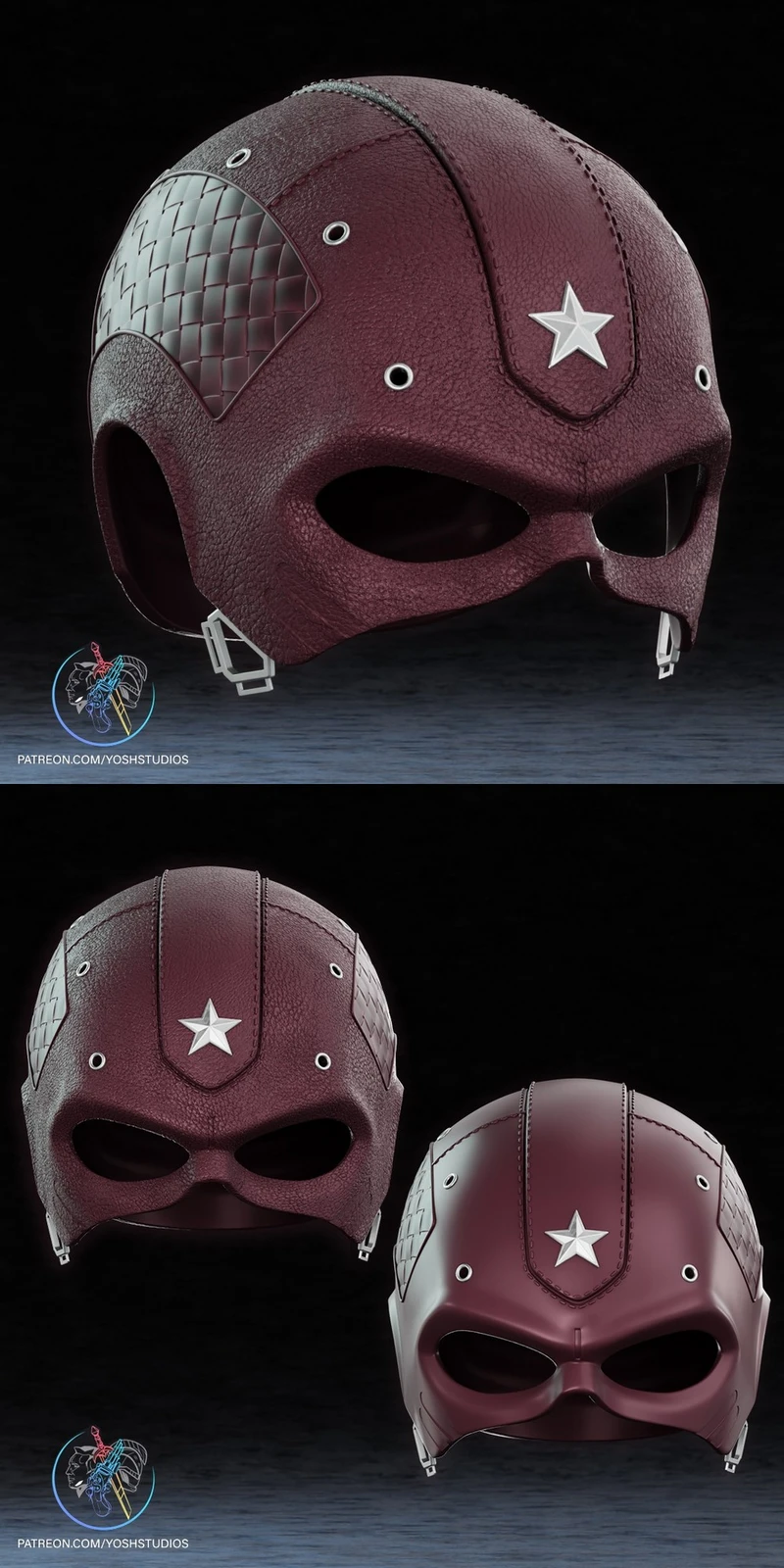 Red Guardian Thunderbolts helmet with a silver star and quilted side panels