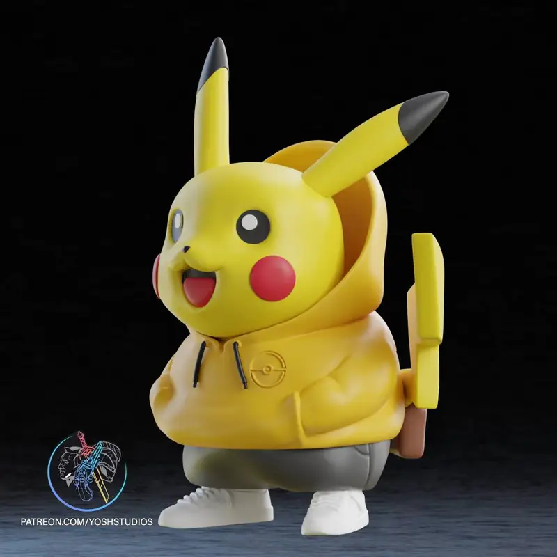Urban Pikachu Pokémon figure wearing a yellow hoodie with red cheeks and pointed ears