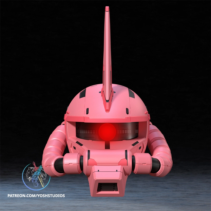 Pink Zaku II Gundam helmet with mono-eye visor and front tubes