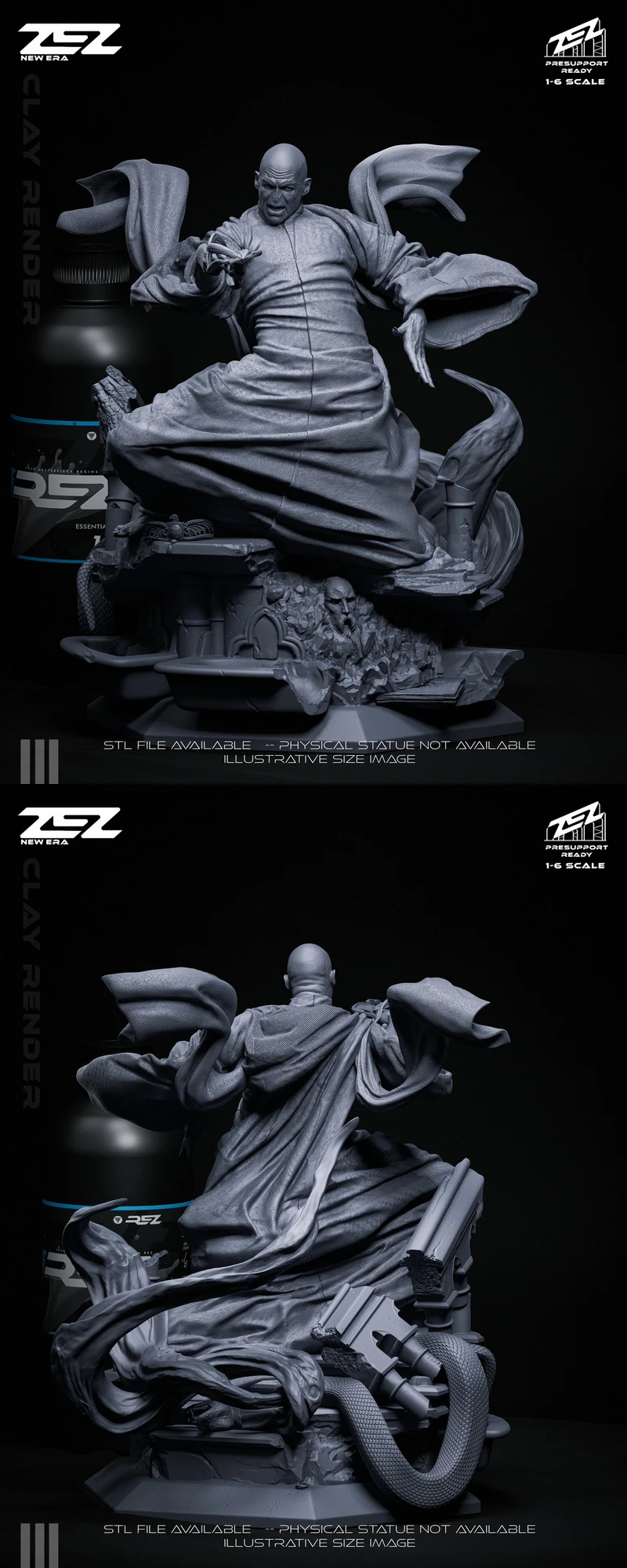 Lord Voldemort in flowing robes on a detailed sculpted display base