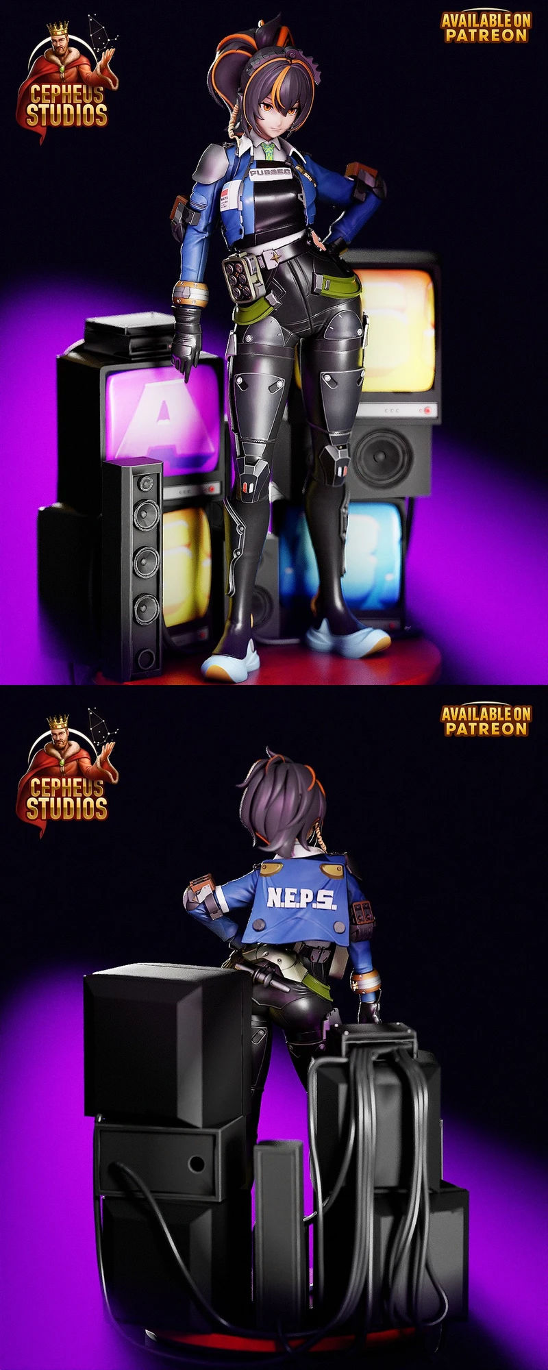 Zhu Yuan Zenless Zone Zero figure in a blue uniform and futuristic armor