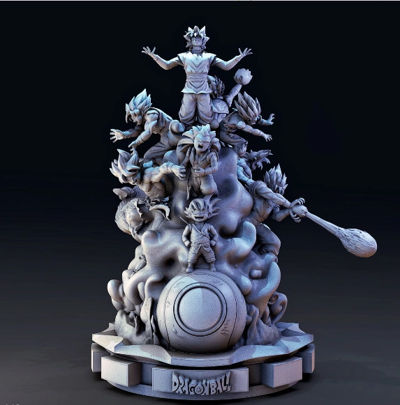Base Goku Dragon Ball character display statue with surrounding figures