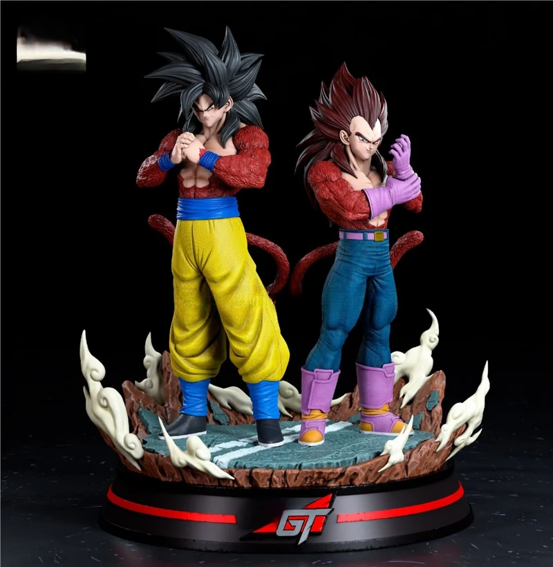 Goku and Vegeta SSJ4 Dragon Ball figures on a sculpted display base