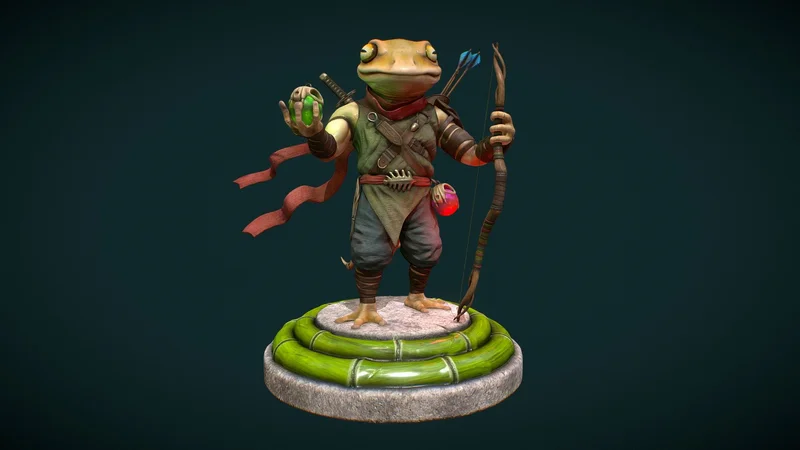 Ninja Toad Super Mario figure with bow, quiver, scarf, and round base