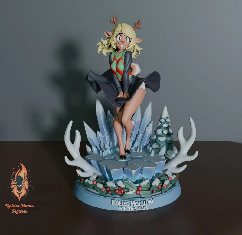 Noelle from Deltarune standing on an icy holiday base with antlers and winter decorations