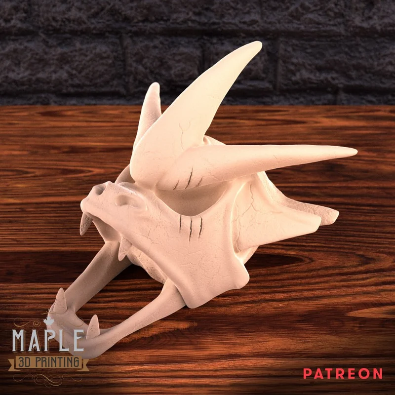Horned Skull Cube fantasy creature sculpture with sweeping spikes and pointed teeth