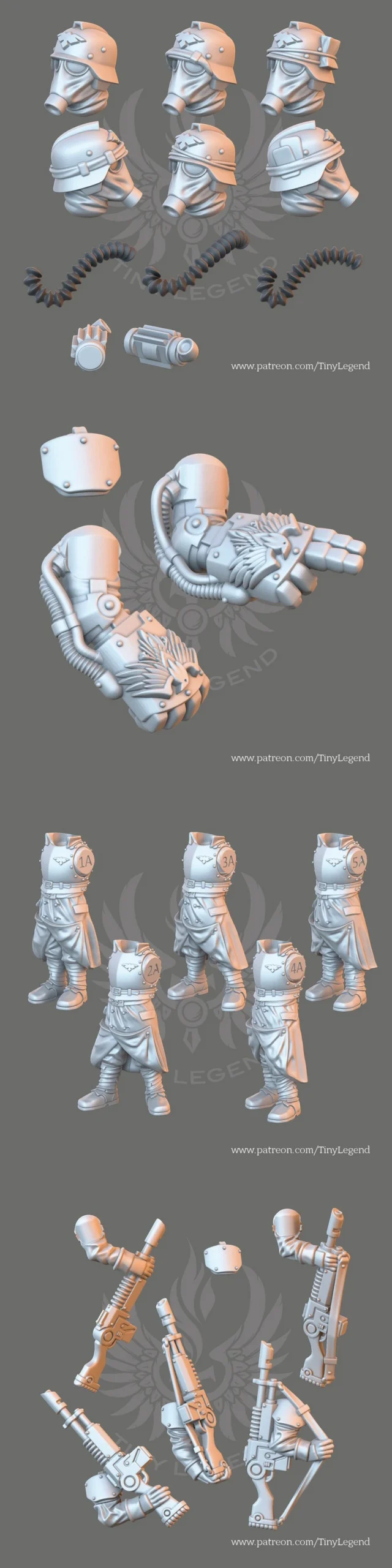 Tiny Legend January 2024 masked armored tabletop miniatures and separate parts