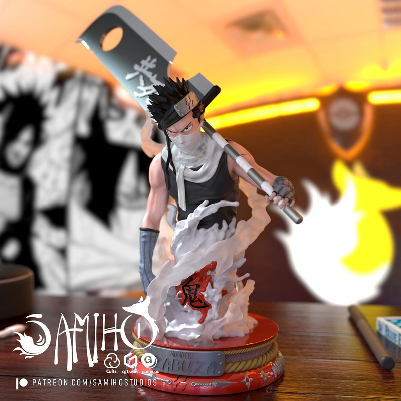 Zabuza Momochi Naruto figure with giant cleaver and water-like base