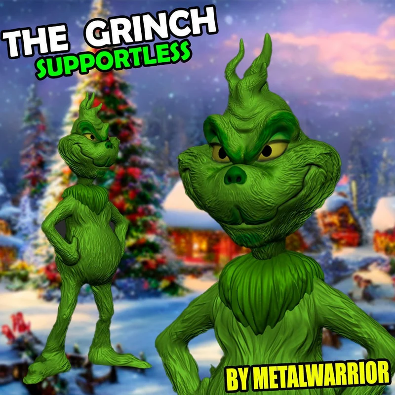 Green Grinch character 3D figure with pointed hair and a mischievous expression