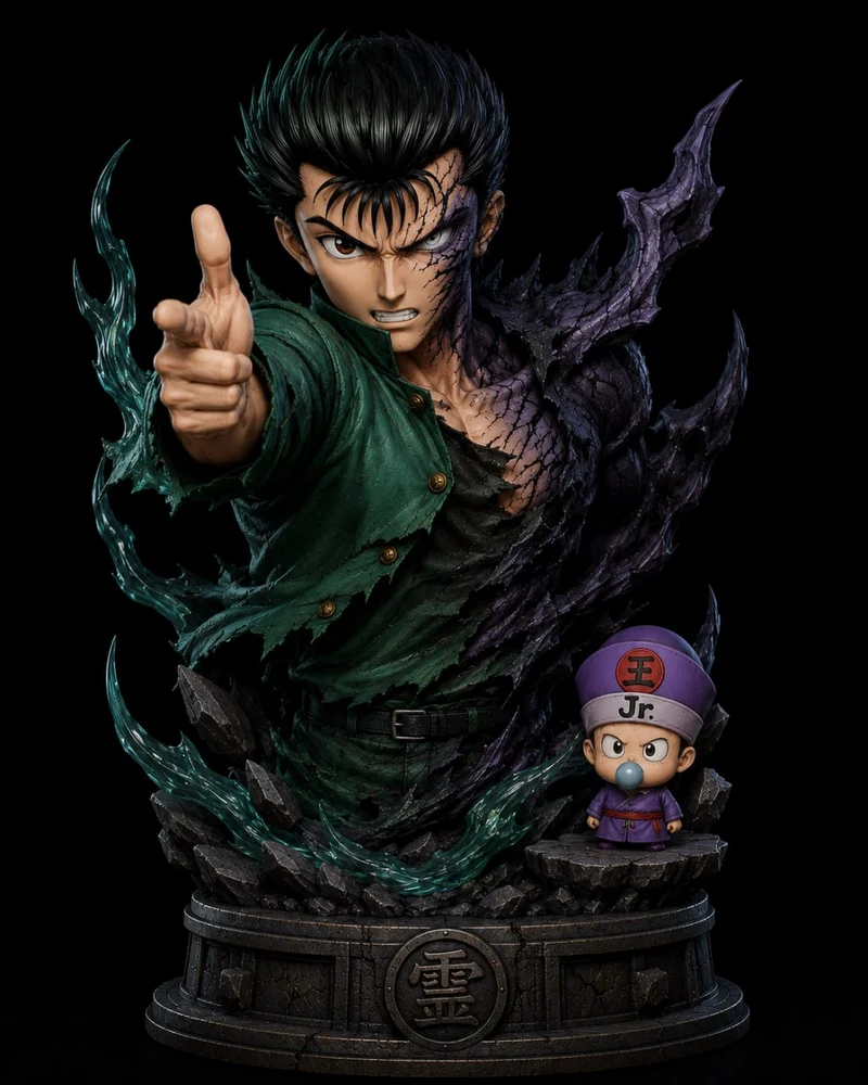 Yusuke Urameshi Yu Yu Hakusho statue with spirit energy and rocky base