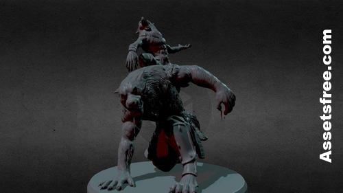 A detailed werewolf berserker miniature standing on a round base.