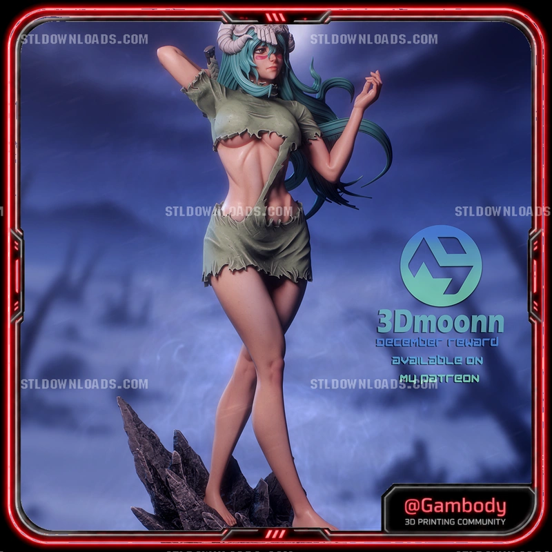 Nelliel Bleach fan-art figure with turquoise hair on a rocky base