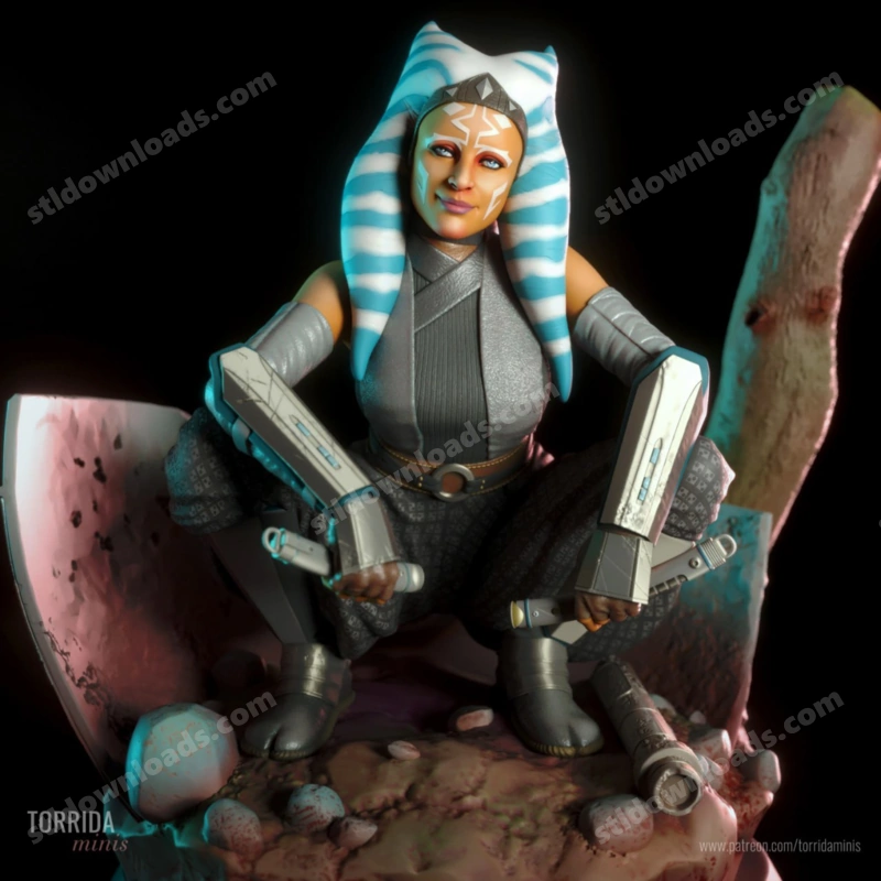 Ahsoka Tano Star Wars character figure seated on a rocky base