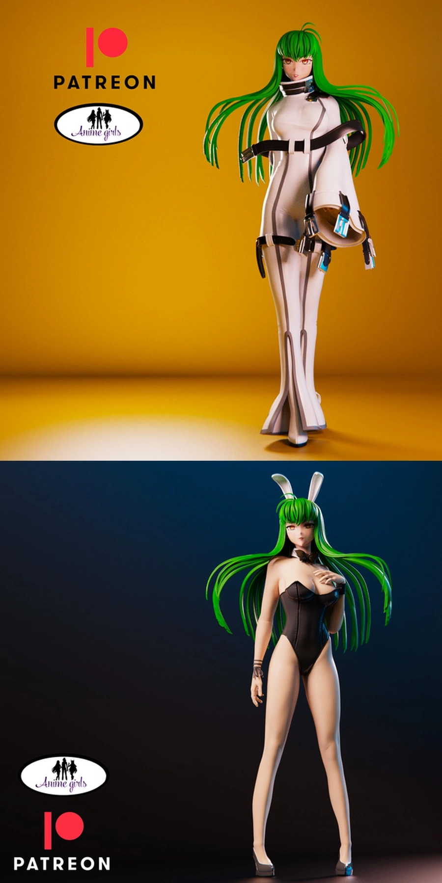Code Geass anime girl figure with long green hair and detailed outfits