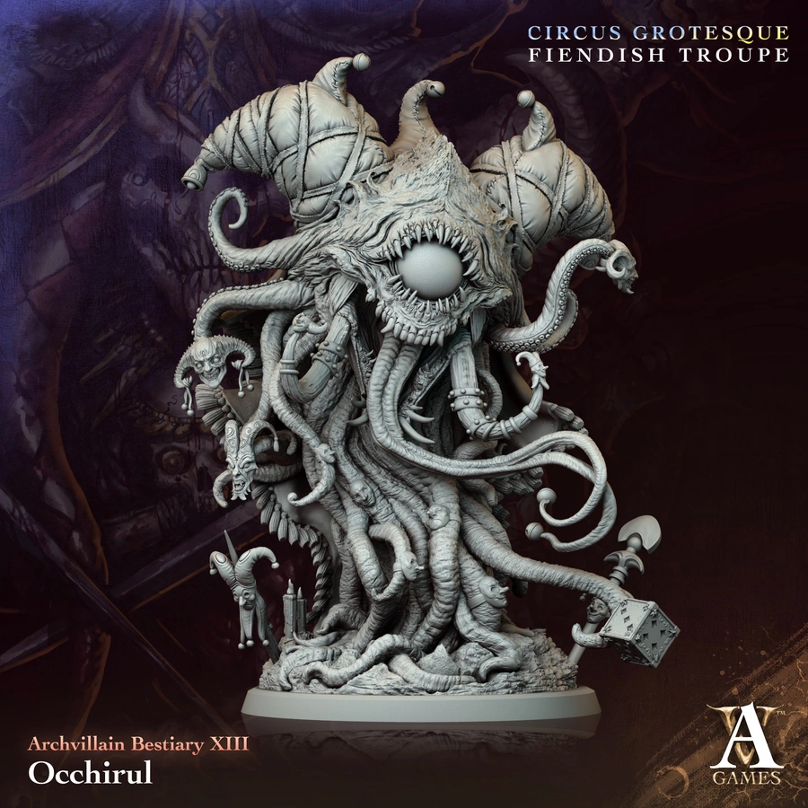 Ochirul grotesque tentacled creature STL model with tooth-lined eye and horned forms