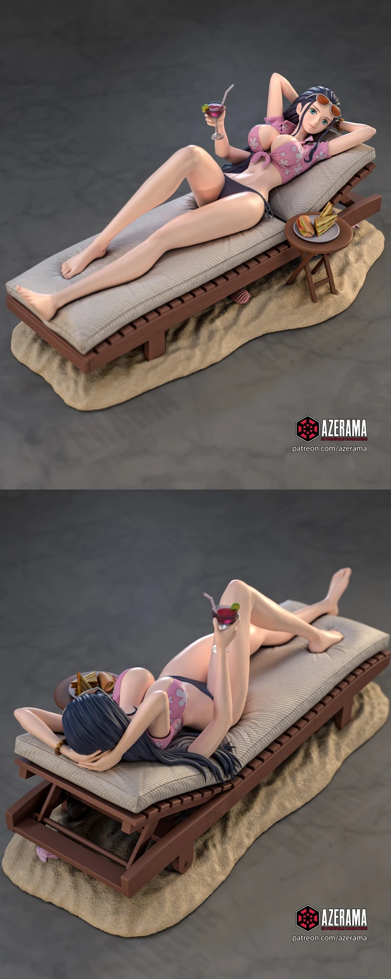 Nico Robin One Piece figure reclining on a lounger with a drink