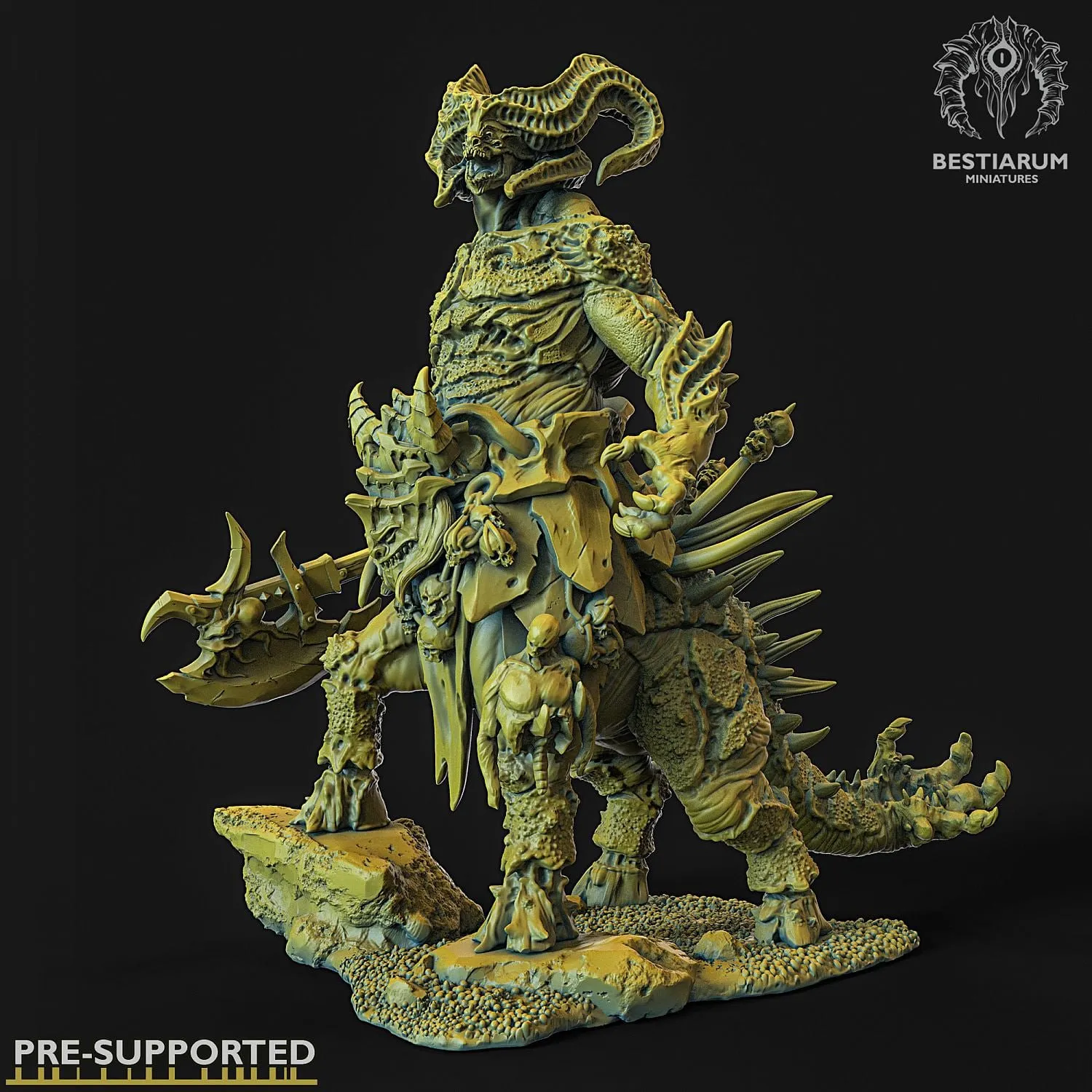 Armanite Champion Gorm horned armored Warhammer miniature on a scenic base