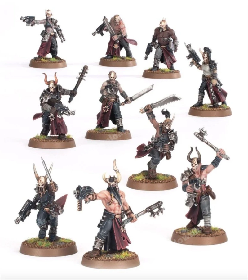 Blackstone Fortress melee cultist miniatures with armor, horns and weapons
