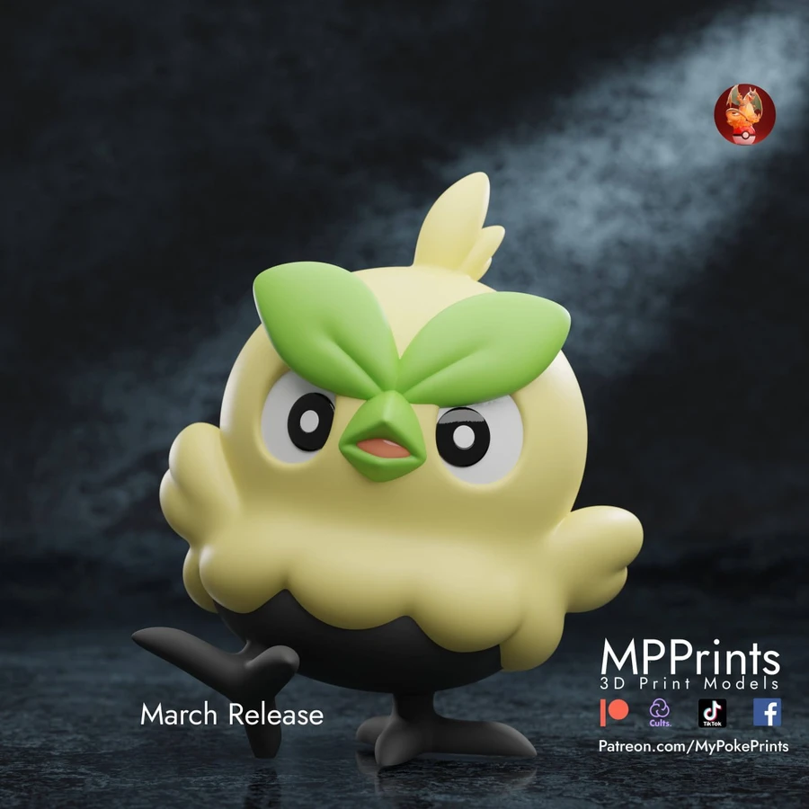 Browt Pokémon character figure with yellow body and green leaf-like head details