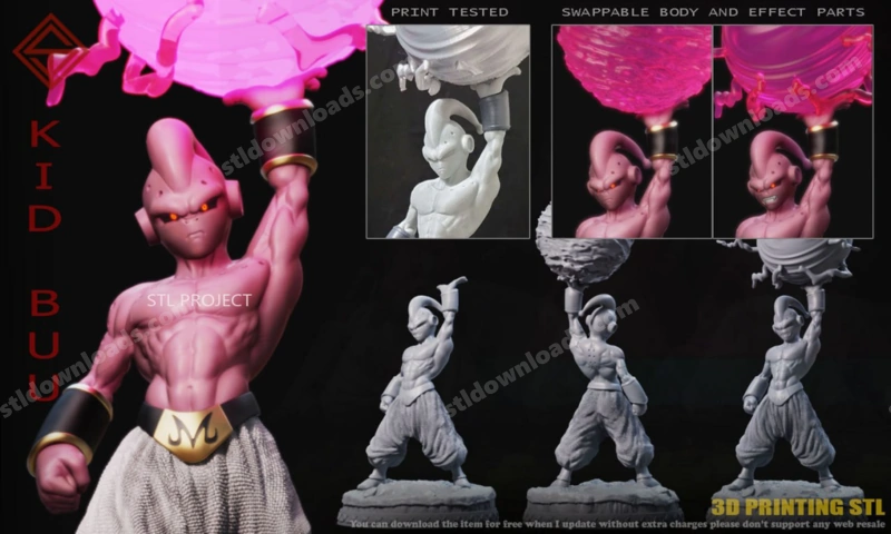 Kid Buu Dragon Ball figure with raised arm and swirling energy effect