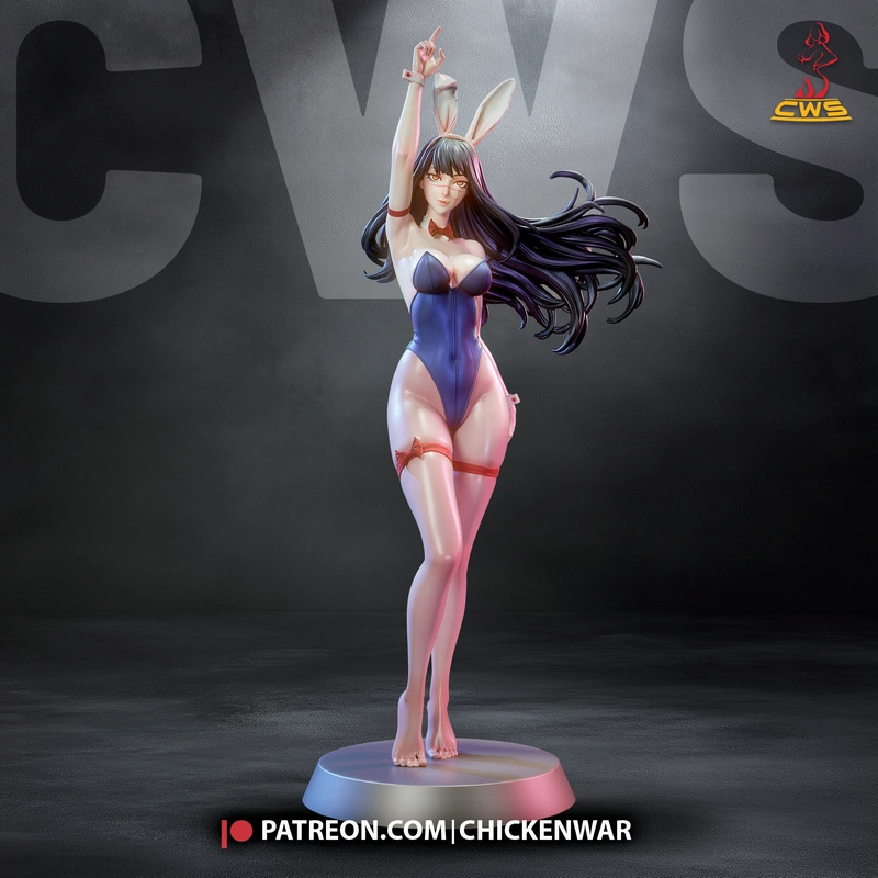 Yoru from Chainsaw Man rabbit-eared 3D figure with flowing hair on a display base
